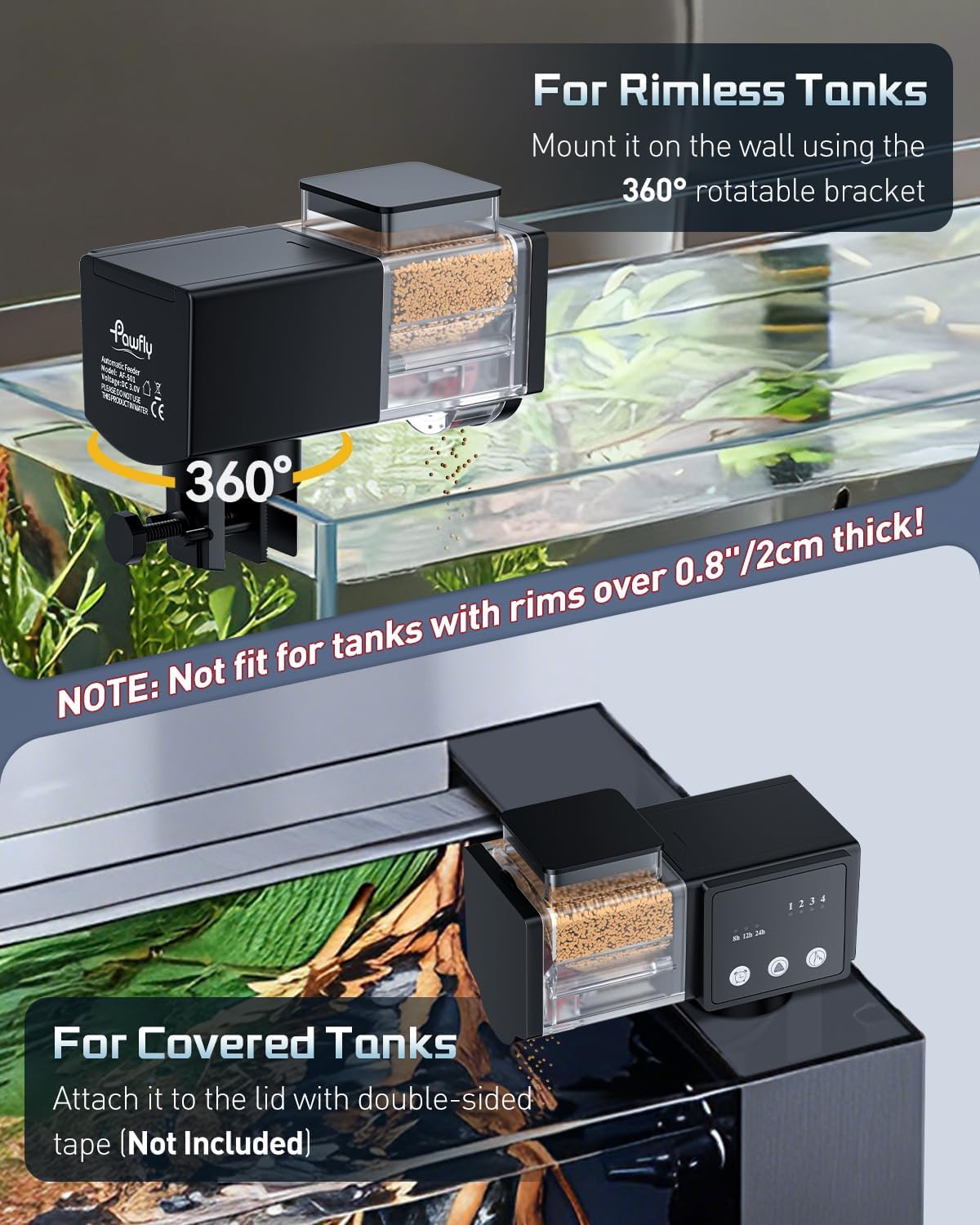 Pawfly imported automated fish vacation feeder package components and accessories.