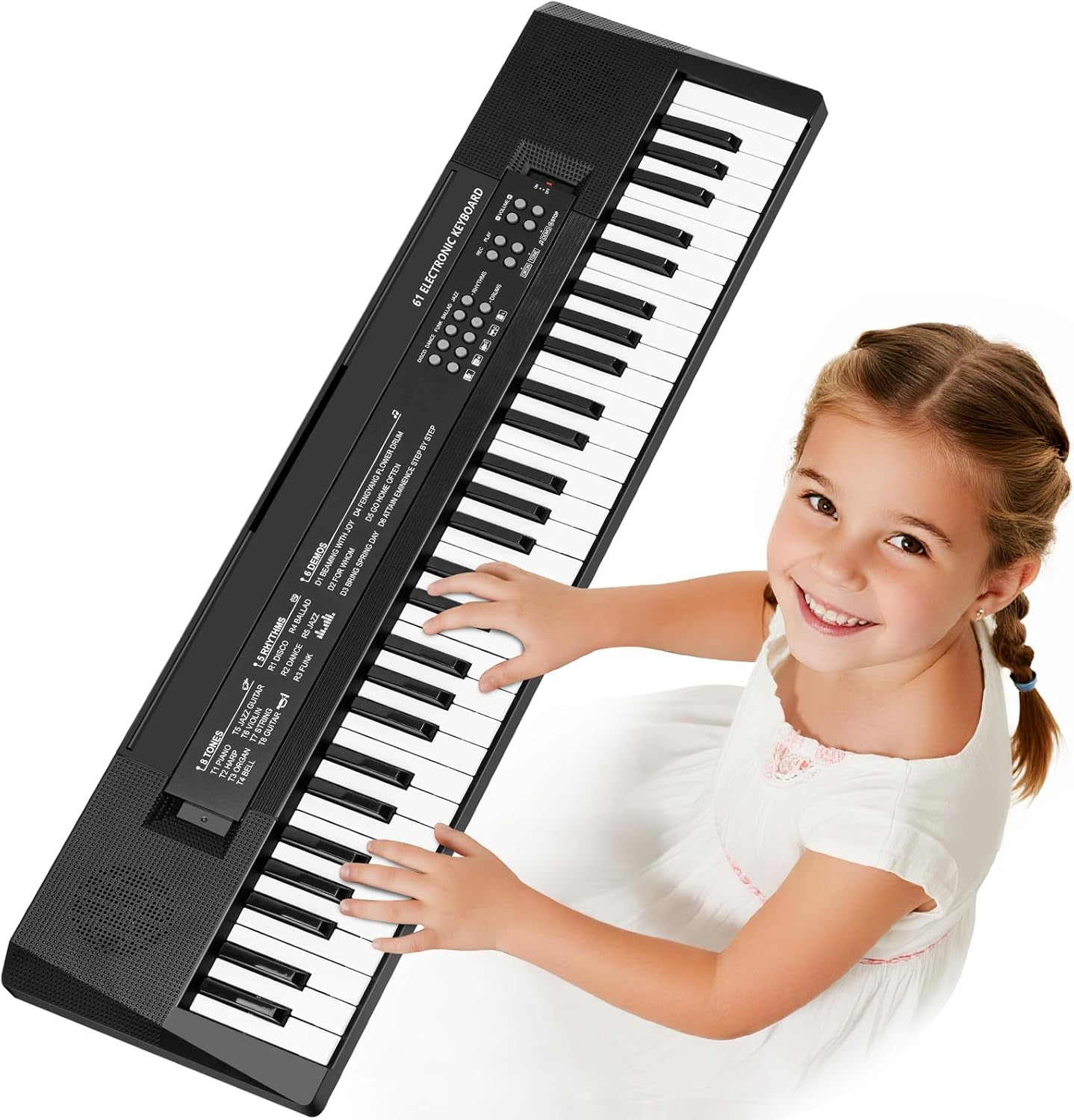 MusicForset 61 keys kids piano keyboard toy front view showcasing premium black finish