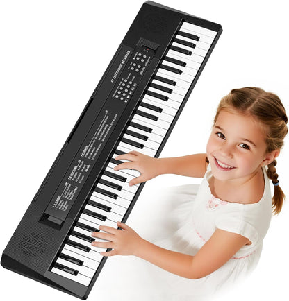 MusicForset 61 keys kids piano keyboard toy front view showcasing premium black finish