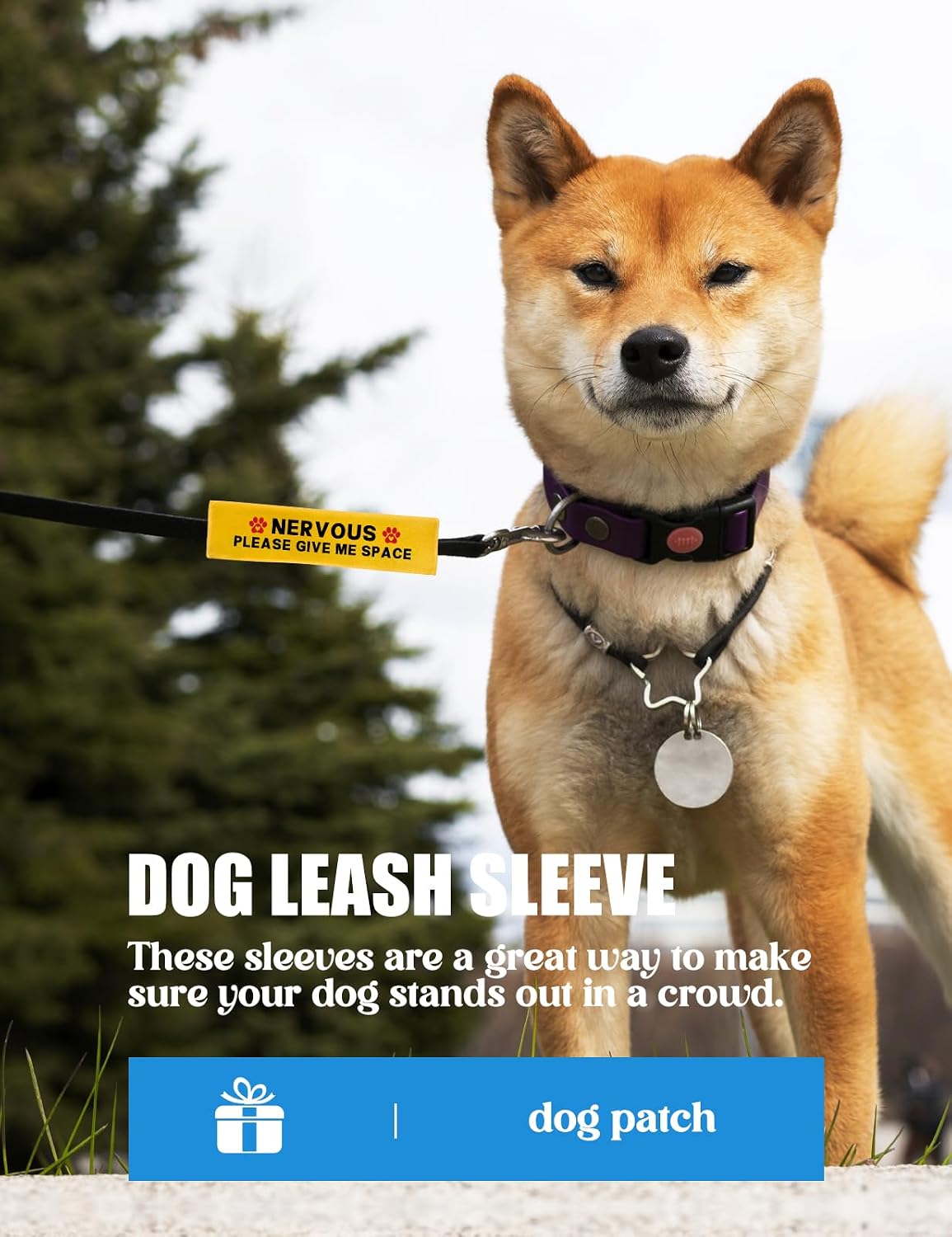 Bright yellow dog leash wrap with black text on leash
