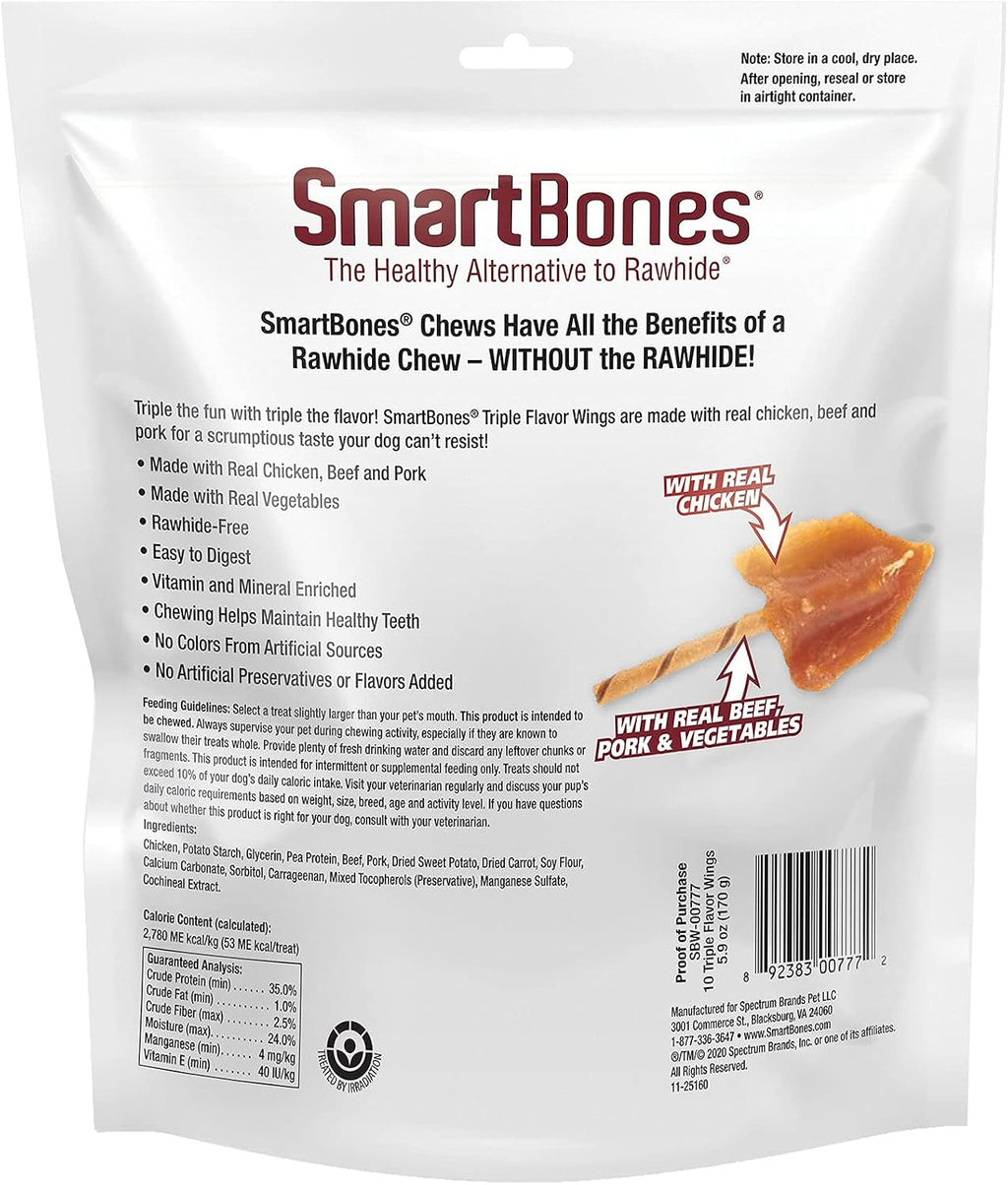 SmartBones dog chews rawhide free triple flavor wings