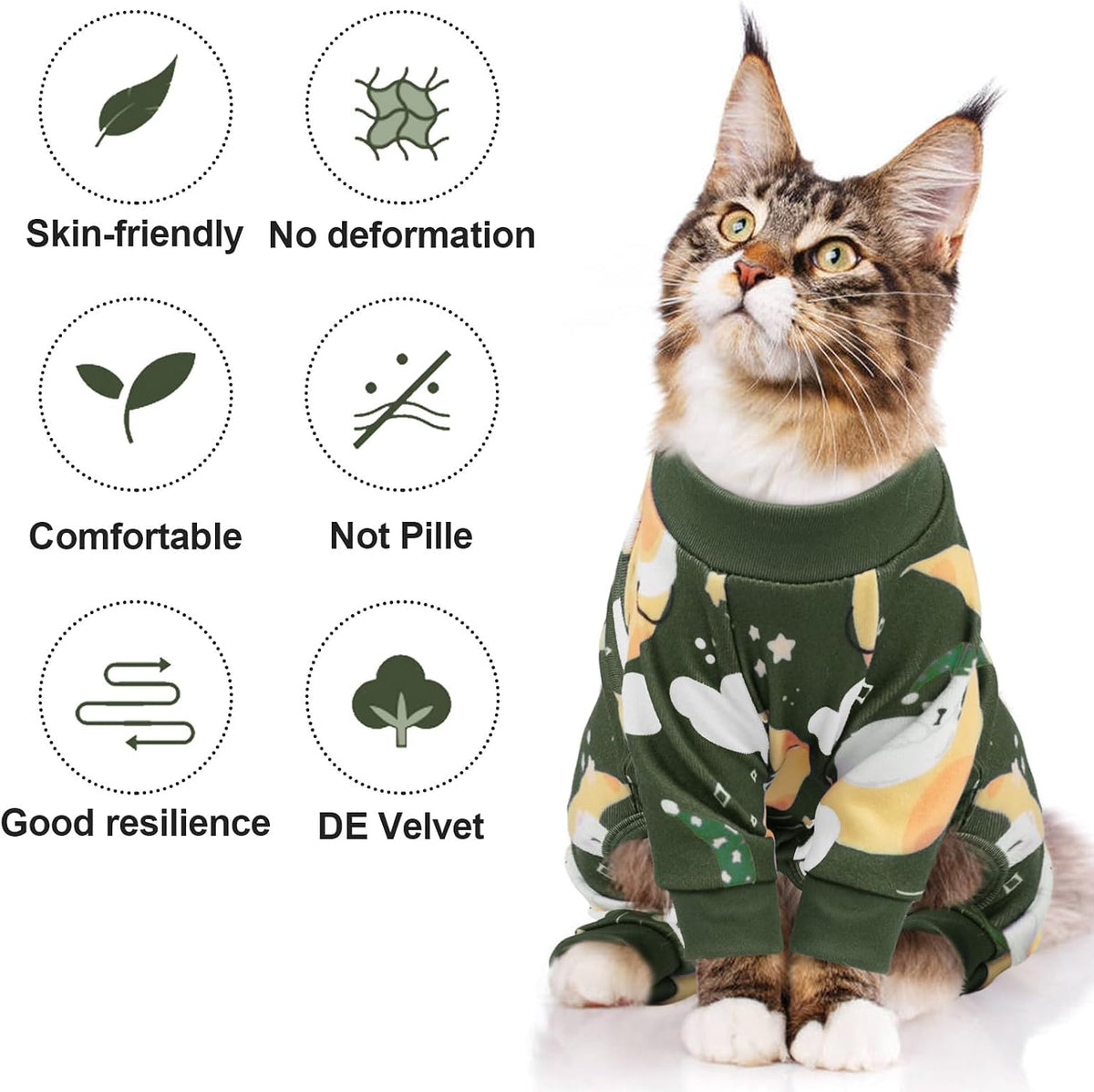 Cat wearing Qbleev surgical bodysuit for post-spay recovery
