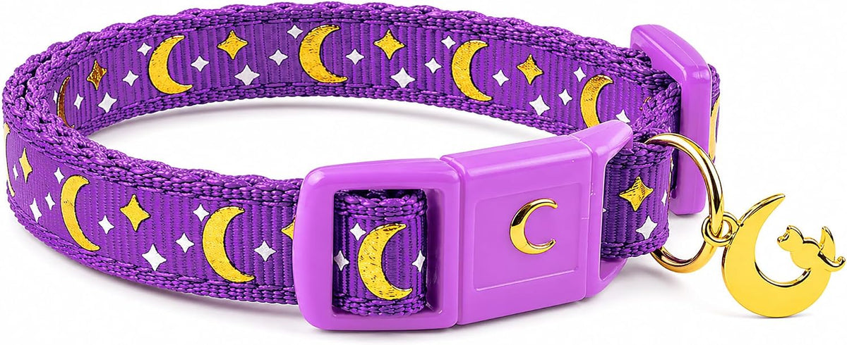 waaag Gold Moons and Stars Safety Breakaway Cat Collar, Glow in The Dark (Kitten 6.5"-10" Neck, Emerald) - Image 13