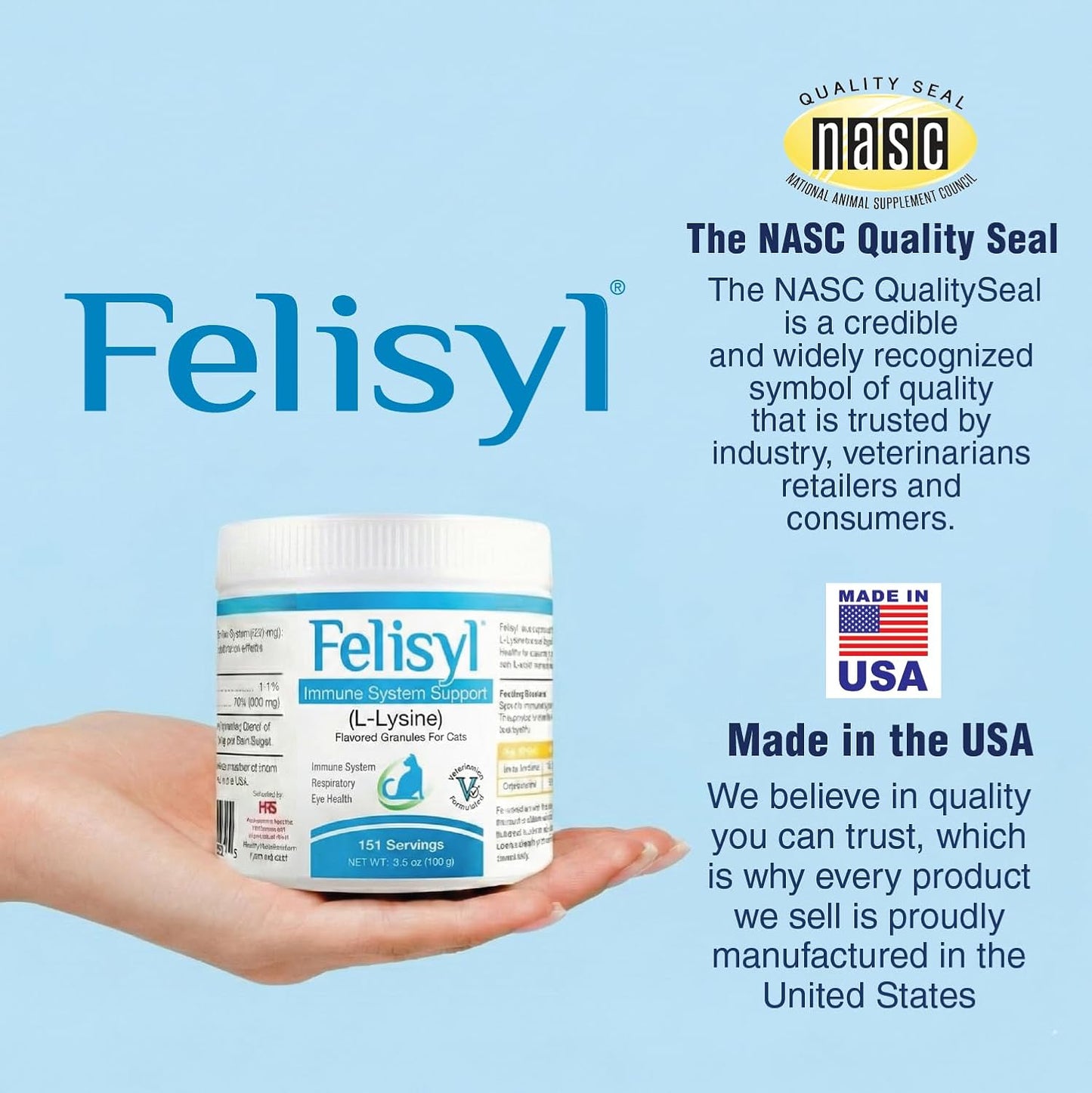 Premium cat lysine granules on food bowl showcasing palatable salmon and poultry flavor