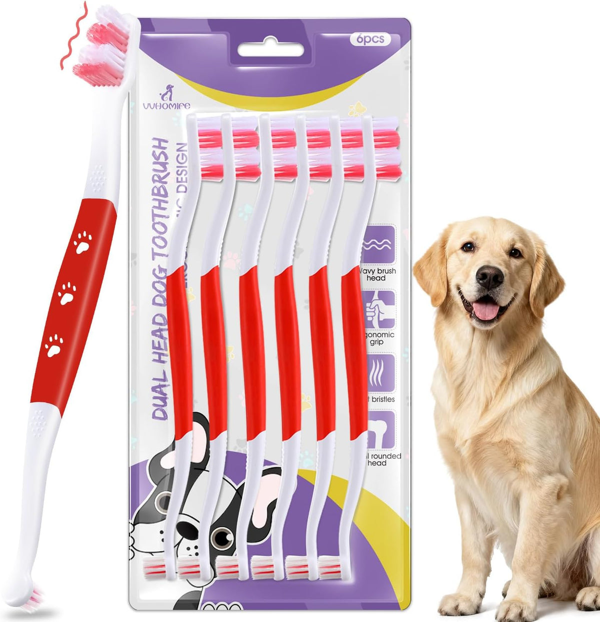 Dog Toothbrush, Dual-Head, for Medium Large Dogs, Purple | Soft Bristles for Gentle Cleaning ,60 degrees Curved Bristles for Better Coverage ,Comfortable for Sensitive Gums - Image 10