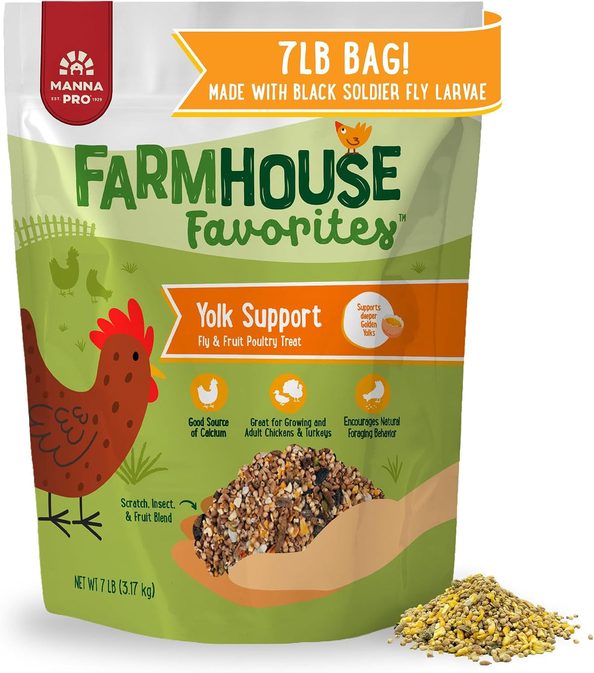 Manna Pro Farmhouse Favorites Fly & Fruit Feather Support Poultry Treat, Duck Treat, Gamebirds, Scratch, Insect & Fruit Blend with Zinc, Biotin & Omega-3s, 7 lb - Image 11