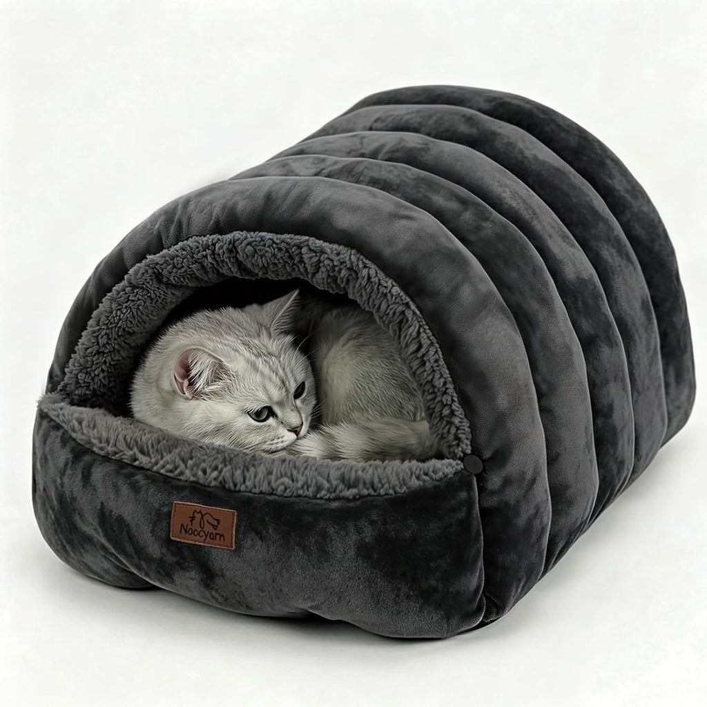 Covered Cat Bed Cave for Indoor Cats, 2-in-1 Enclosed Pet Bed for Small Dogs and Kittens with Zippered Washable Cat Mats, Cat House Bed, Grey - Image 14