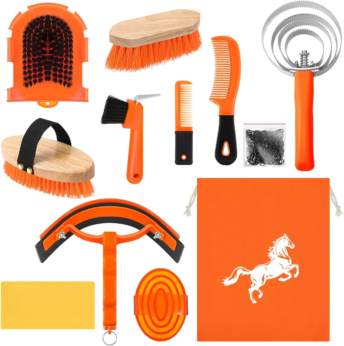 Abbylike 12 Pieces Horse Grooming Kit Racing Festival Tack Room Supplies Horse Brush Sets Equine Care Cleaning Kit Shedding Grooming Massaging Tools(Khaki) - Image 14
