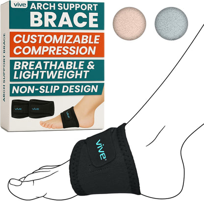 Vive Foot Arch Support Brace pair front view showing gray neoprene material.