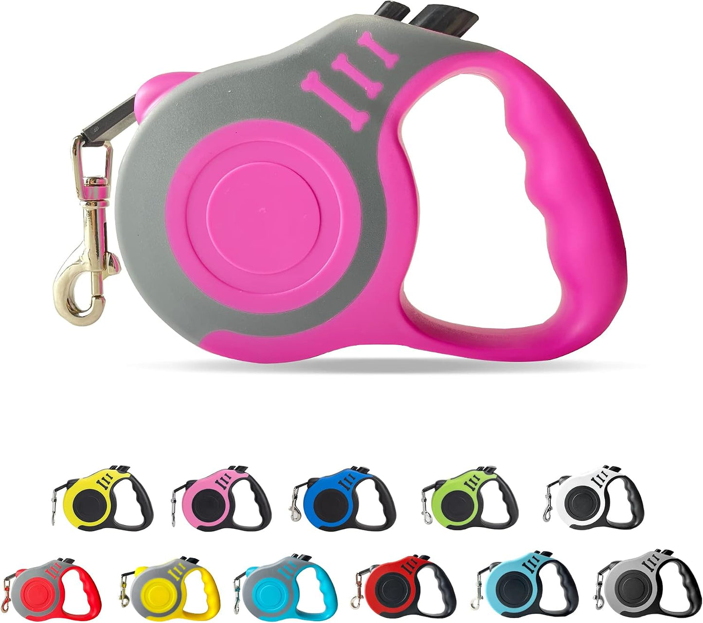 Small dog being walked with blue retractable leash