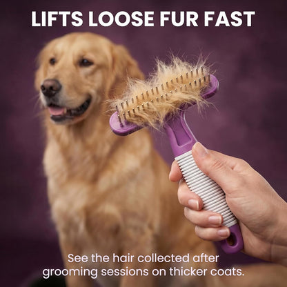 Purple handle pet dematting brush for dogs and cats