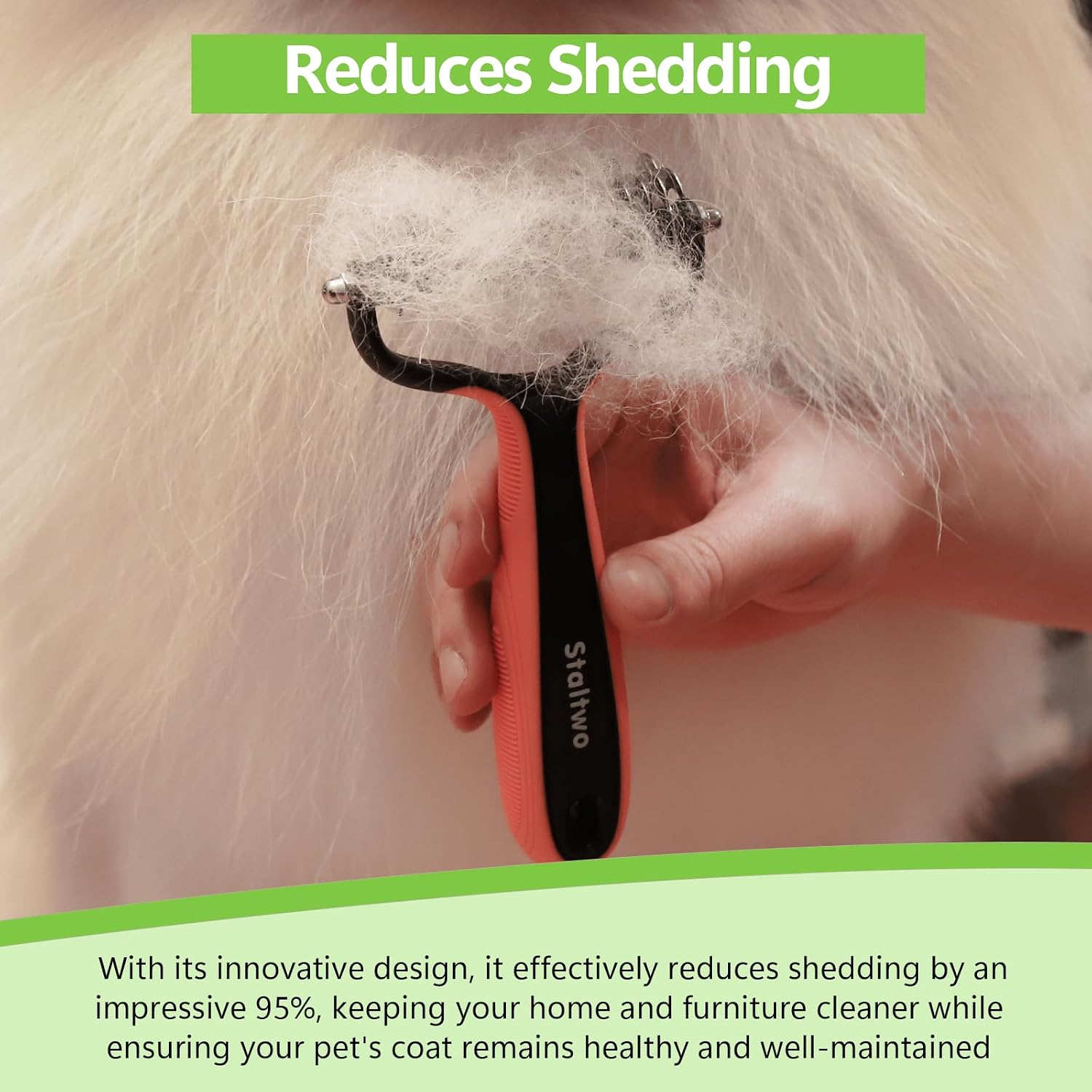 Staltwo pet brush demonstrating hair removal on long hair