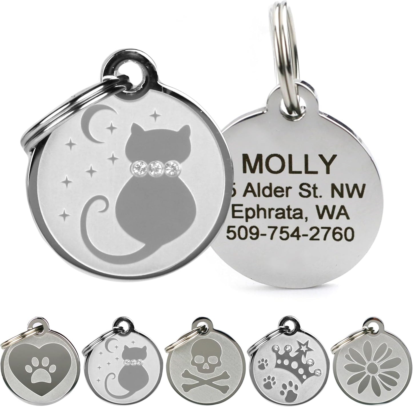 GoTags Stainless Steel Cat ID Tags, Available in Mouse and Cat Shapes, Includes up to 4 Lines of Custom Engraved Personalized Text - Image 12