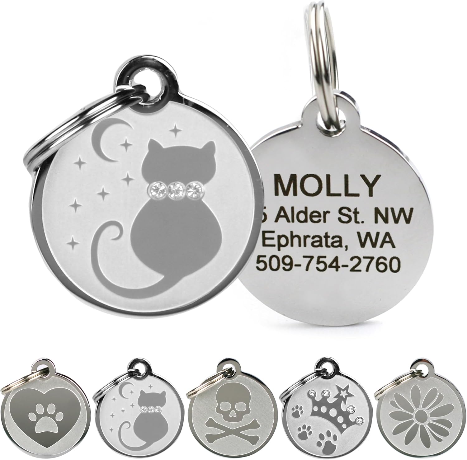 GoTags Stainless Steel Cat ID Tags, Available in Mouse and Cat Shapes, Includes up to 4 Lines of Custom Engraved Personalized Text - Image 12