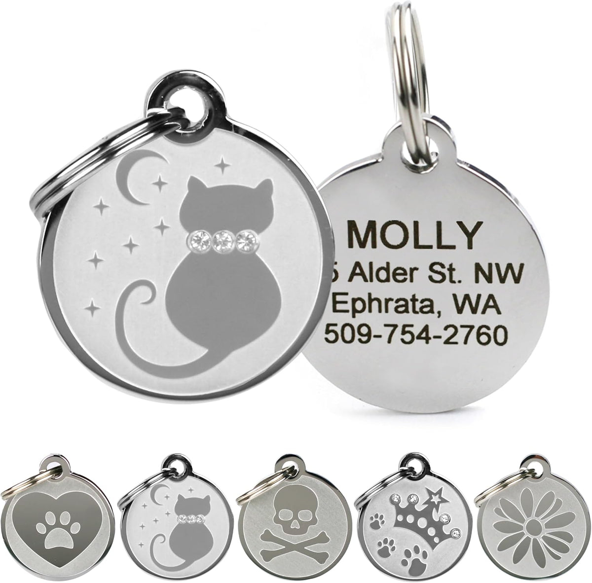 GoTags Stainless Steel Cat ID Tags, Available in Mouse and Cat Shapes, Includes up to 4 Lines of Custom Engraved Personalized Text - Image 12