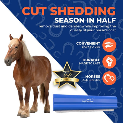 Blue grooming brush for horse coat maintenance and deshedding