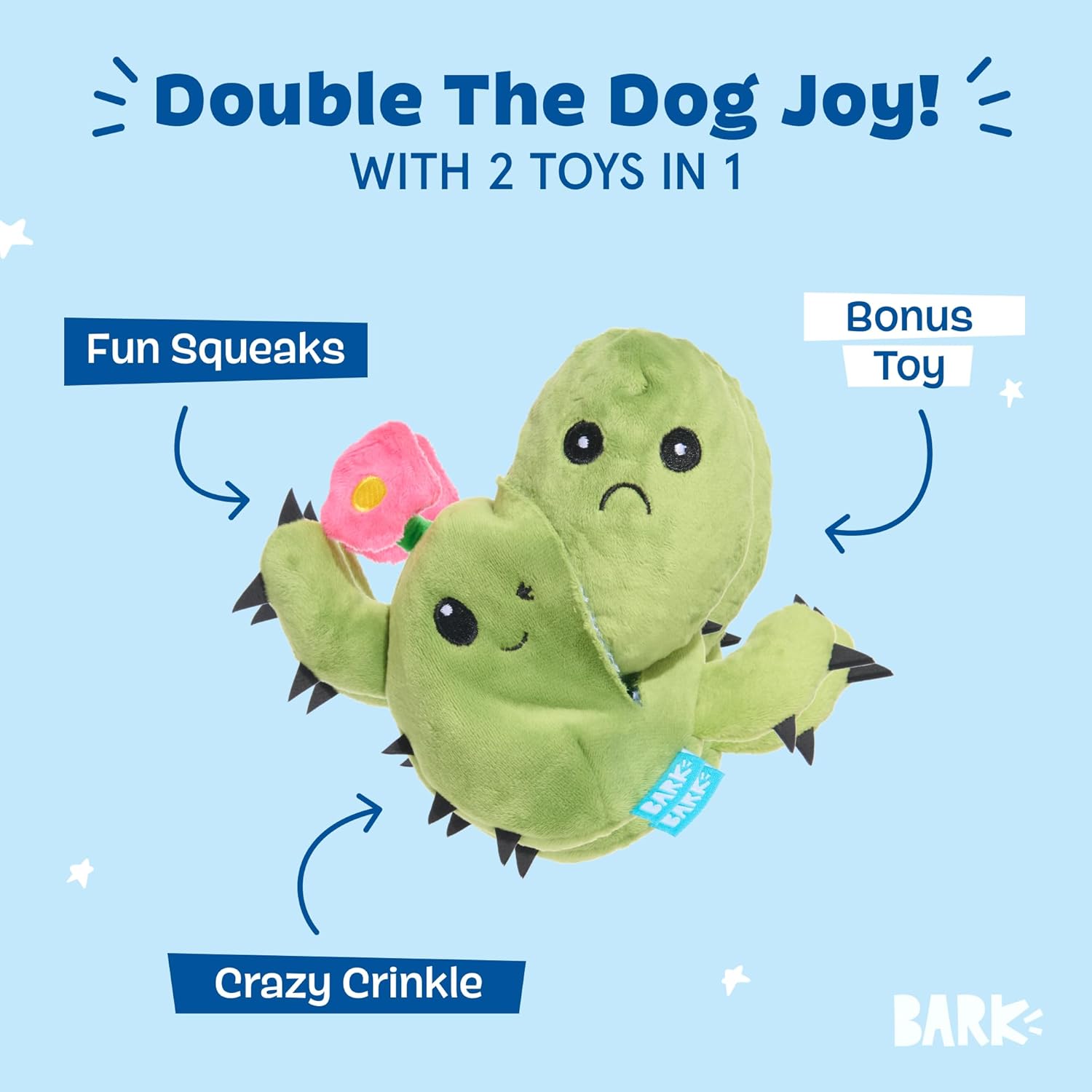 Barkbox Consuela the Cactus dog toy showing hidden squeaky ball