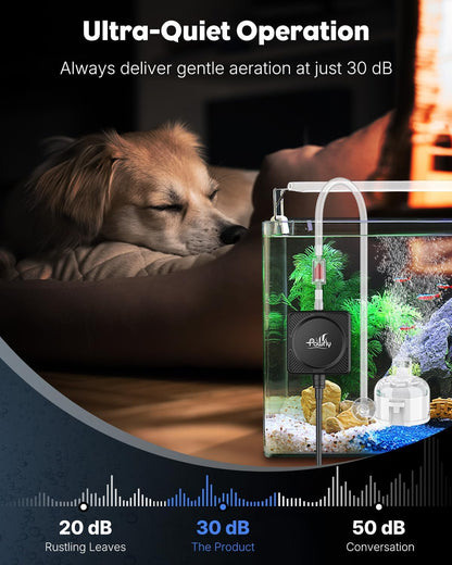 Pawfly nano silent oxygen aerator mounted on fish tank glass