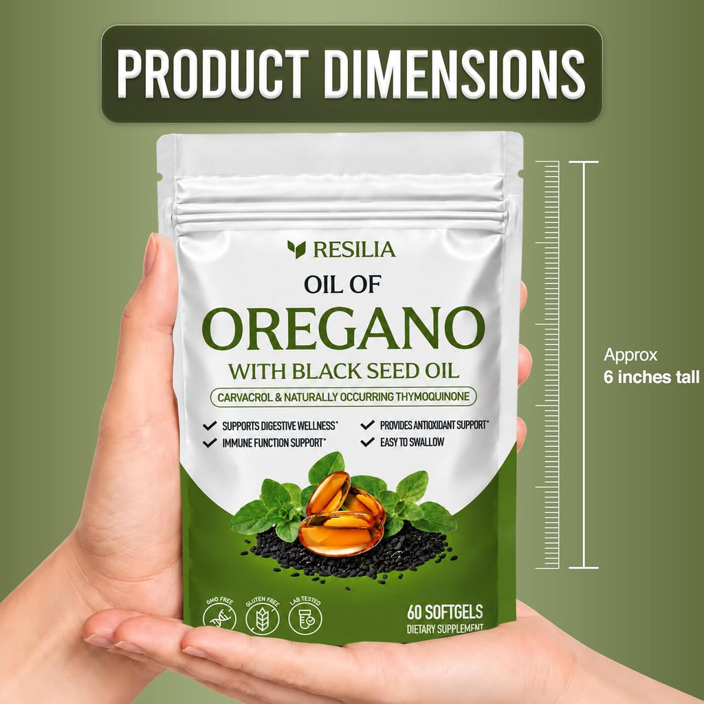 Resilia Softgels with Black Seed Oil - Premium Grade Oregano Oil Capsules for Immune & Digestive Support - Gluten-Free Softgels - Natural Herbal Wellness Supplement (60 Count) - Image 3