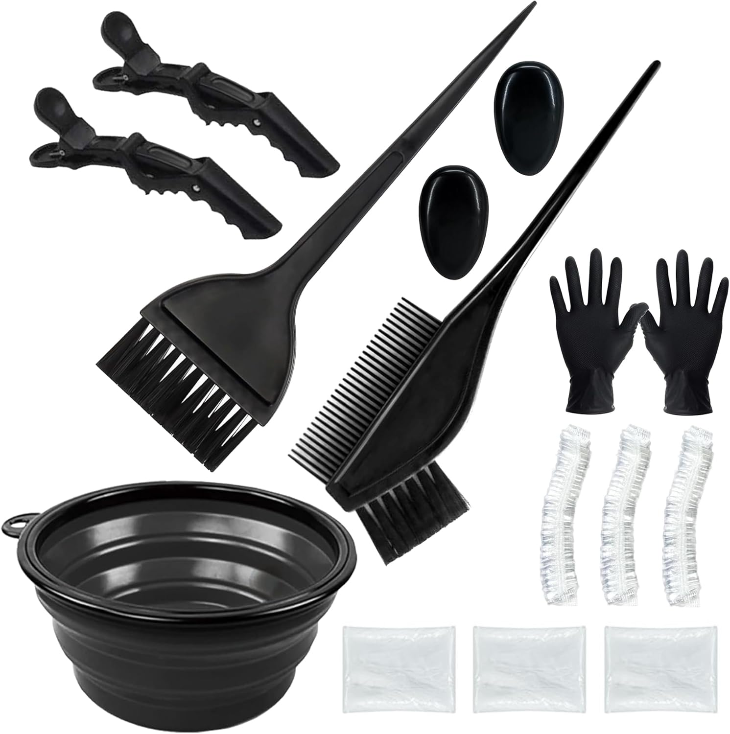Alelusaida hair dye brush and bowl set front view showing 15 pieces of professional coloring tools