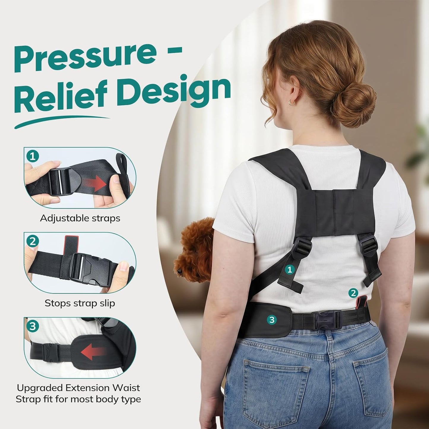 Dog Sling Carrier for Small Dogs with Bottom Support, Adjustable Pet Front Dog Carrier-Padded Strap Reducing Back Neck Pain, Anti-Anxiety Backpack for Travel Hiking Camping, Hands Free (Black,M) - Image 5
