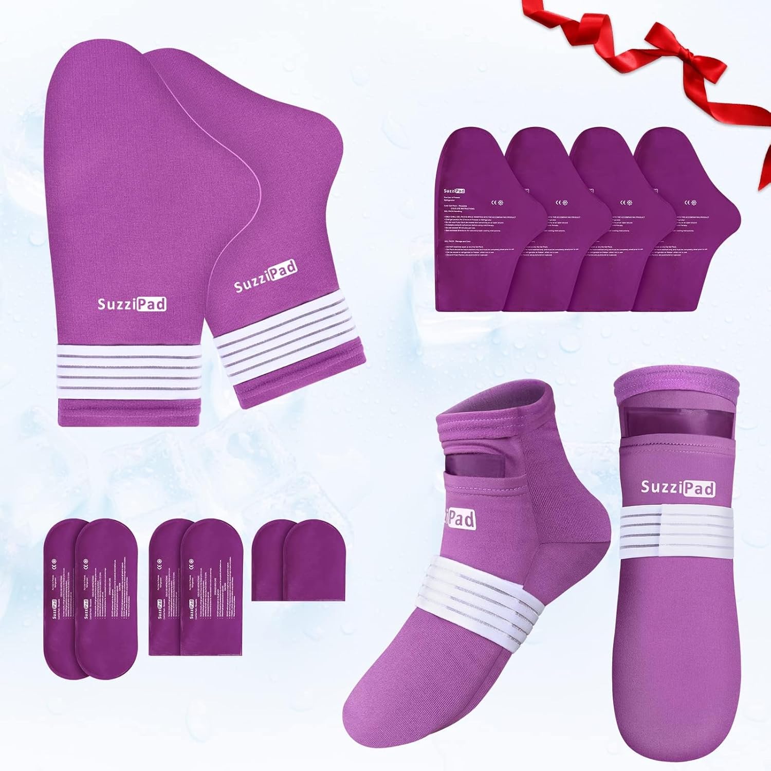 Suzzipad cold therapy socks and hand ice pack set front view