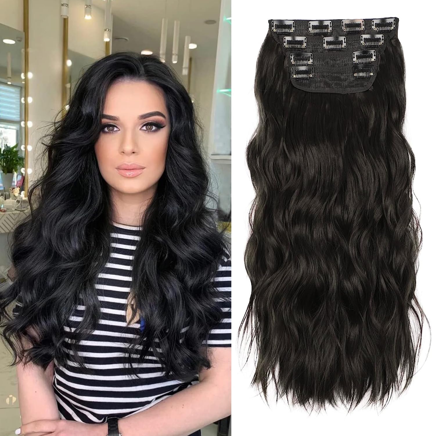 ZQIAN BEAUTY black hair extensions front view showing full curly volume