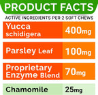 Strellalab No Poo Chews bottle with health benefit icons