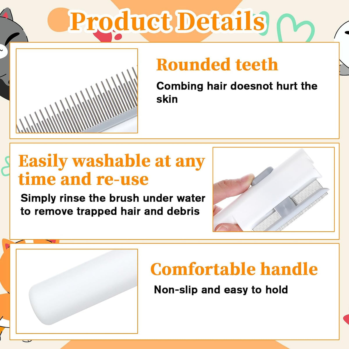 High quality stainless steel teeth of the YBEATY pet hair deshedding tool side perspective.