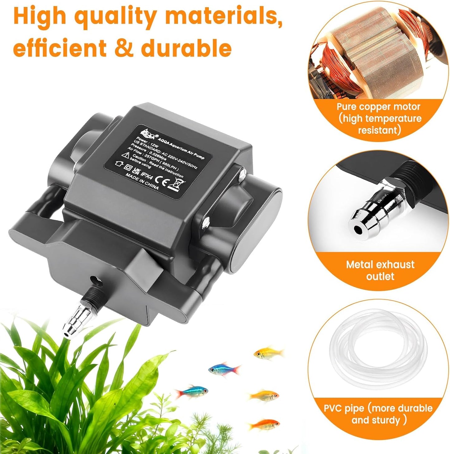 Full set of AQQA aquarium accessories including tubing and air stones