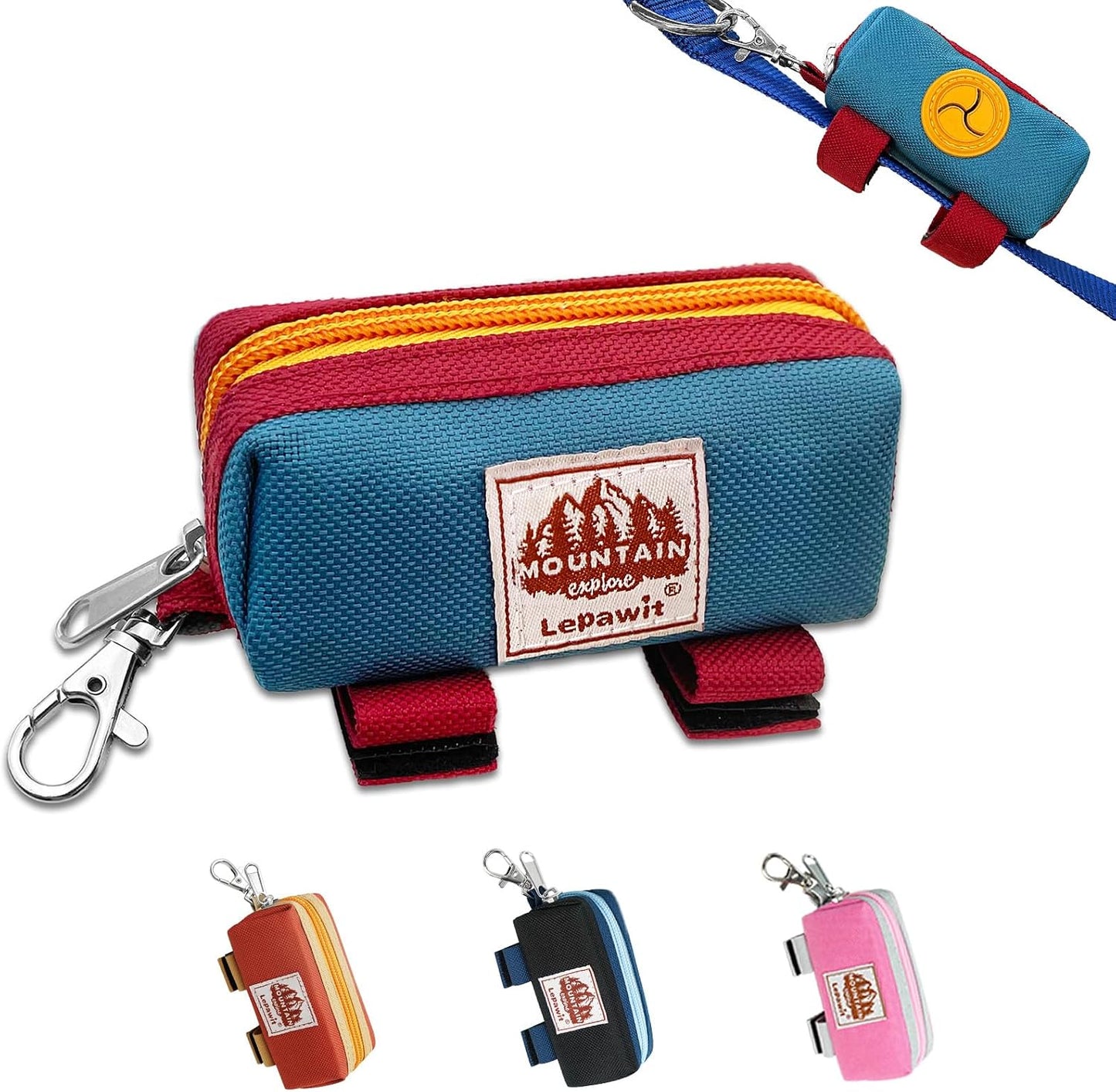 Lepawit dog poop bag holder front view attached to a leash