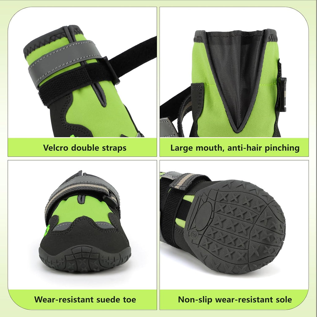 Side profile of green winter dog boots for medium large dogs