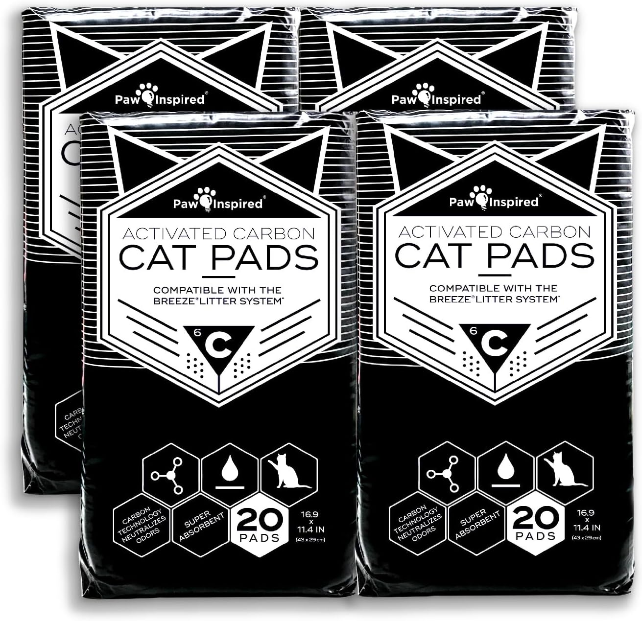 Paw Inspired Cat Pads, Generic Refills for Tidy Cats Breeze Litter Box System, Disposable Kitty Litter Liners for Easy Cleaning, Super Absorbent Pee Pads, 16.9 x 11.4 Inch (Carbon, 20 Count) - Image 9