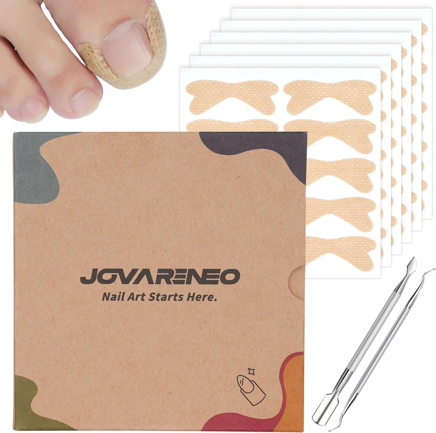 Jovareneo ingrown toenail treatment kit packaging front view showing correction stickers.