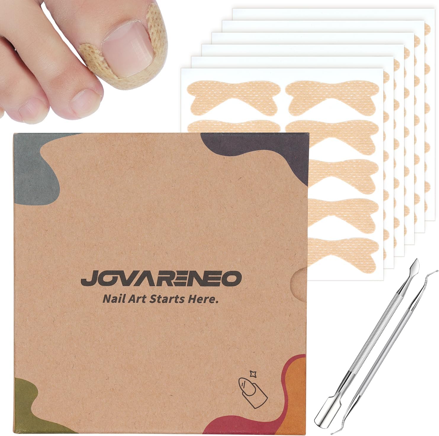 Jovareneo ingrown toenail treatment kit packaging front view showing correction stickers.