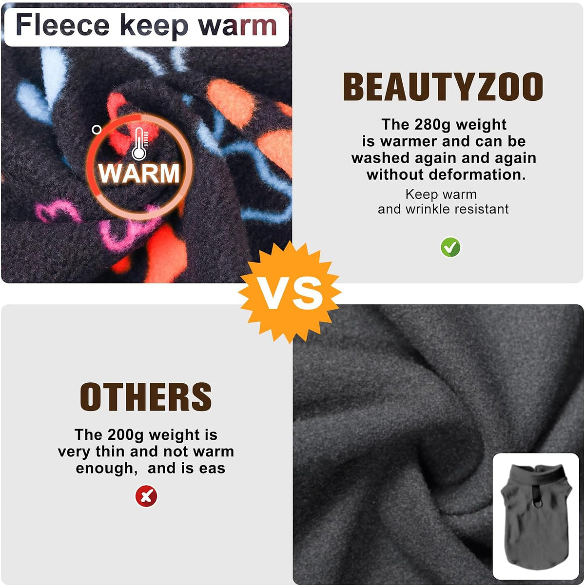 Small dog walking in park wearing Beautyzoo fleece sweater