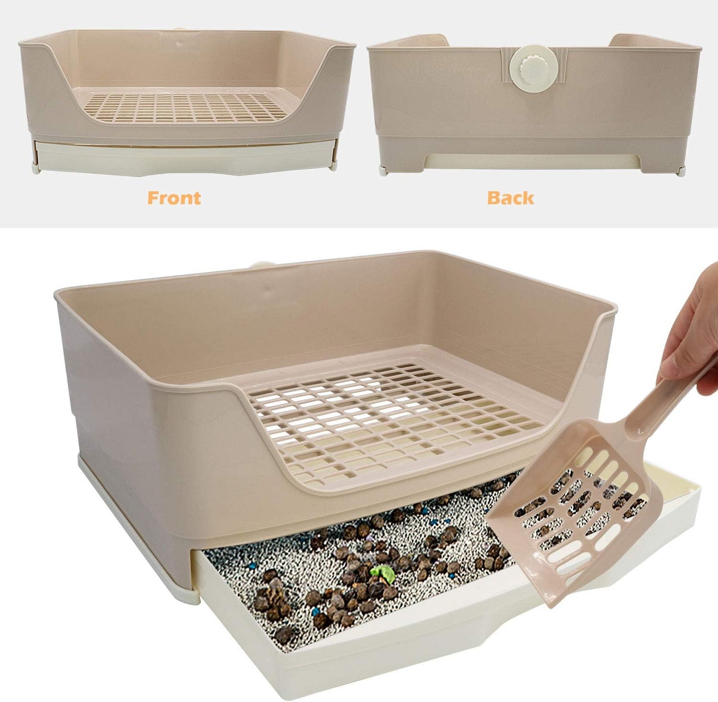 Small animal litter pan with mesh grate
