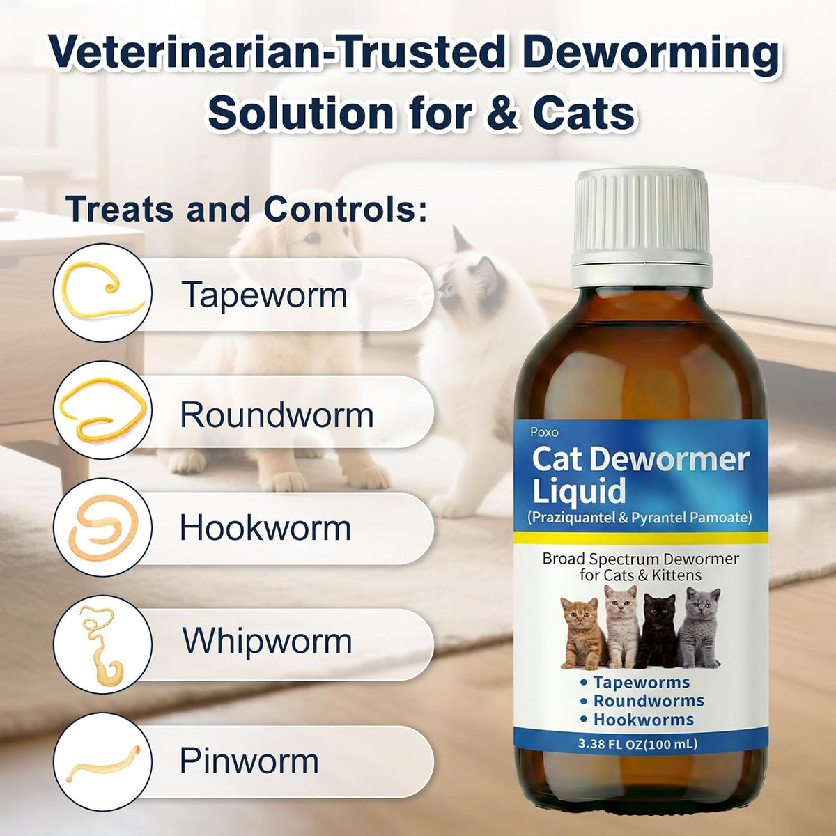 Poxo feline oral suspension worm treatment label details and ingredients