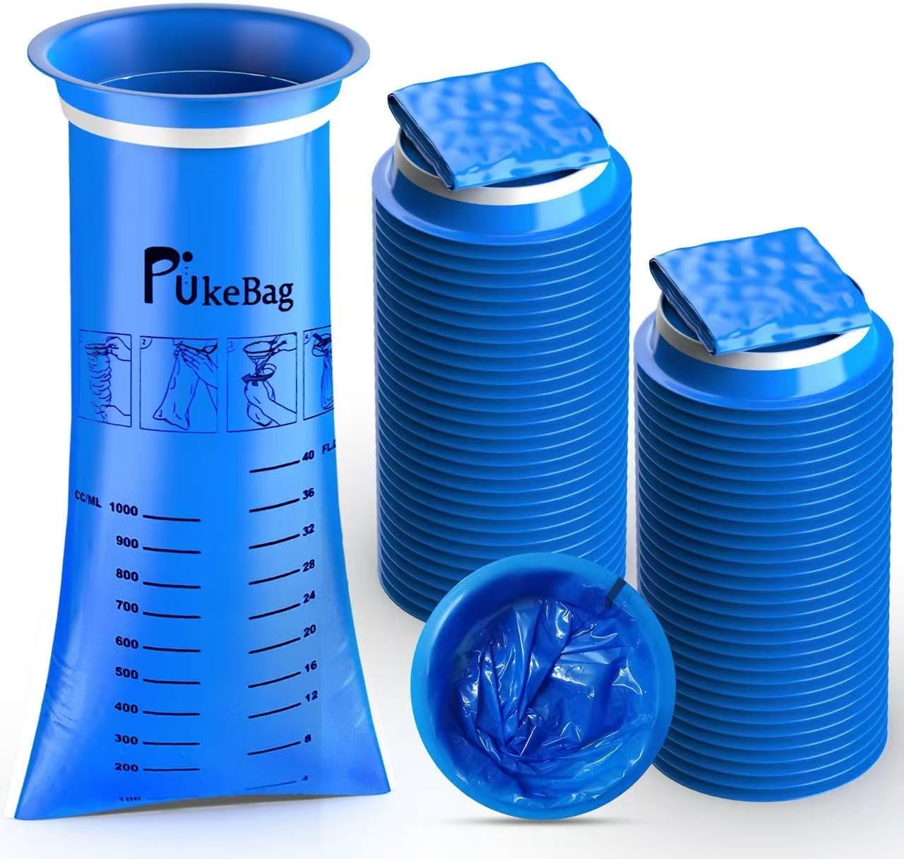 PukeBag disposable vomit barf bags front view of pack of 40