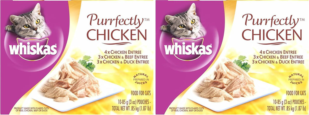 Whiskas adult cat food natural juices variety display arrangement