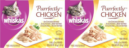 Whiskas Purrfectly Chicken Wet Cat Food bulk case showing the convenient easy open design.