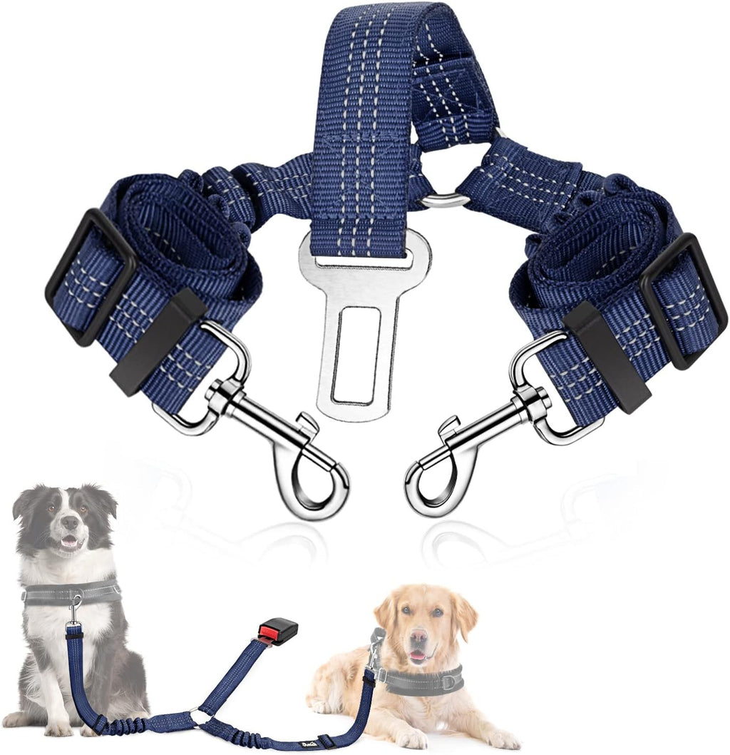 SlowTon Dog Seat Belt, Double Dog Seatbelt Adjustable Vehicle Safety Leash with Elastic Bungee Buffer, Reflective No Tangle Y Shape Two Dog Harness Seat Belt Splitter for Pets Car Trip (Black, M) - Image 11