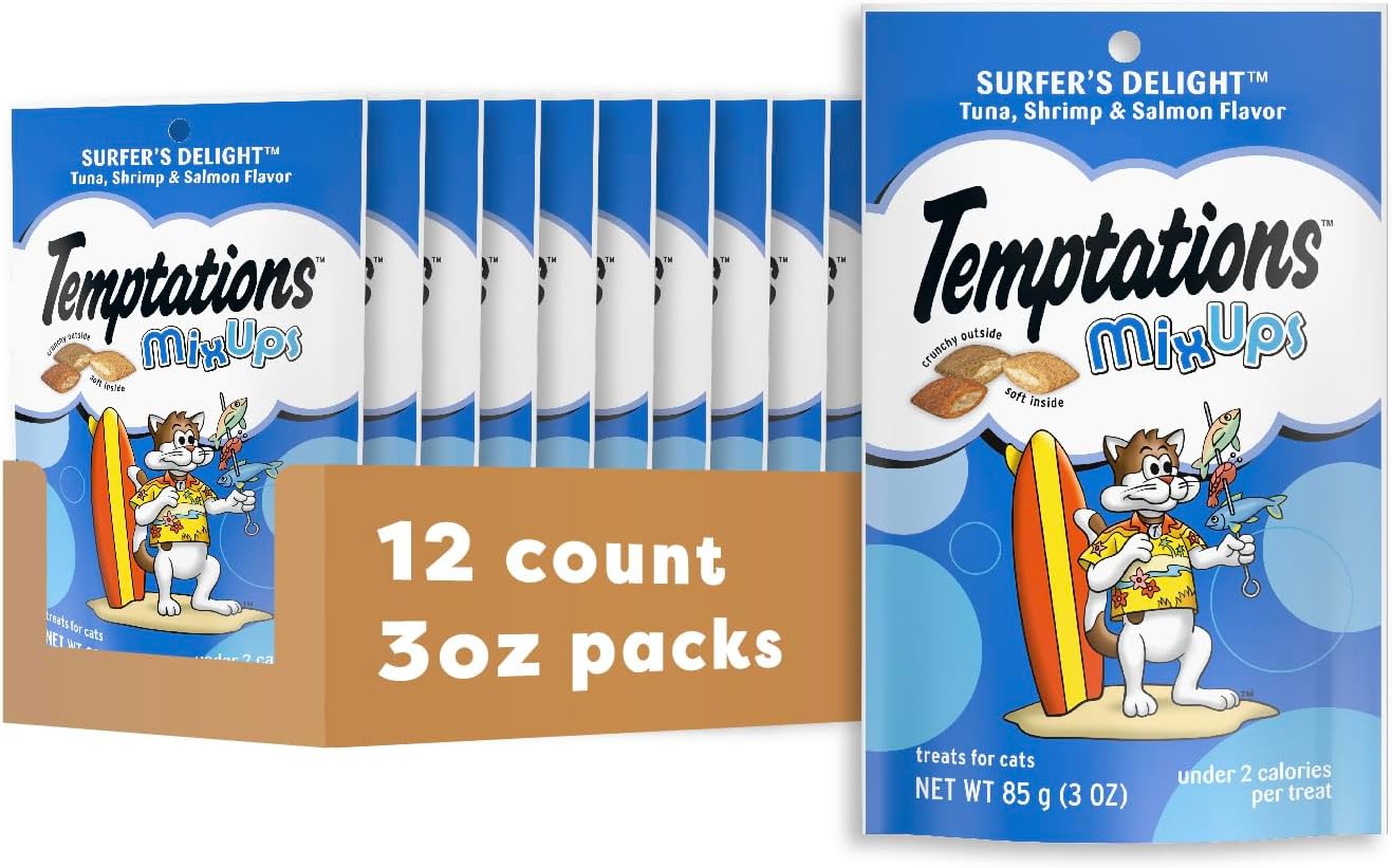 Temptations Cat Treats MixUps Surfer's Delight, Tuna, Shrimp, Salmon Flavor, Crunchy and Soft Cat Treats, 16 oz. Tub - Image 14