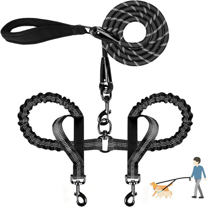 QUAN DUO DUO double dog leash front view showing no tangle swivel connector