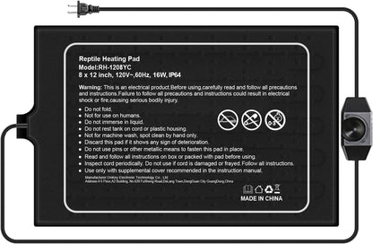 Close up view of the printed safety warnings and model specifications on the COSYTOUR heat mat.