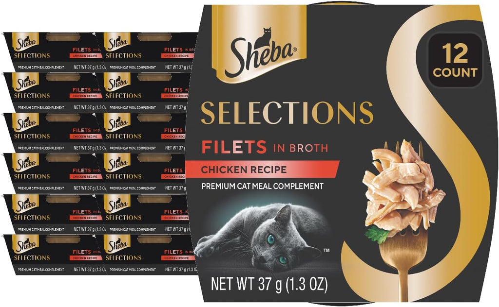 Sheba Selections Filets in Broth, Adult Cat Food Wet Recipe, Meal Complement, Wet Cat Food Variety Pack, Chicken, Chicken & Tuna, or Chicken & Shrimp Recipe, 1.3 oz. Cups, 24 Count - Image 10