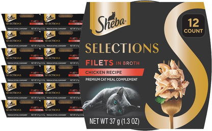 Sheba Selections Filets in Broth, Adult Cat Food Wet Recipe, Meal Complement, Wet Cat Food Variety Pack, Chicken, Chicken & Tuna, or Chicken & Shrimp Recipe, 1.3 oz. Cups, 24 Count - Image 10
