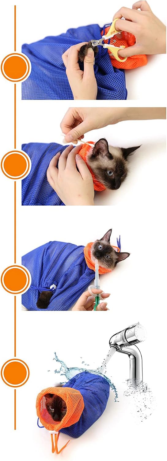 Famoore cat grooming bag adjustable drawstring mechanism
