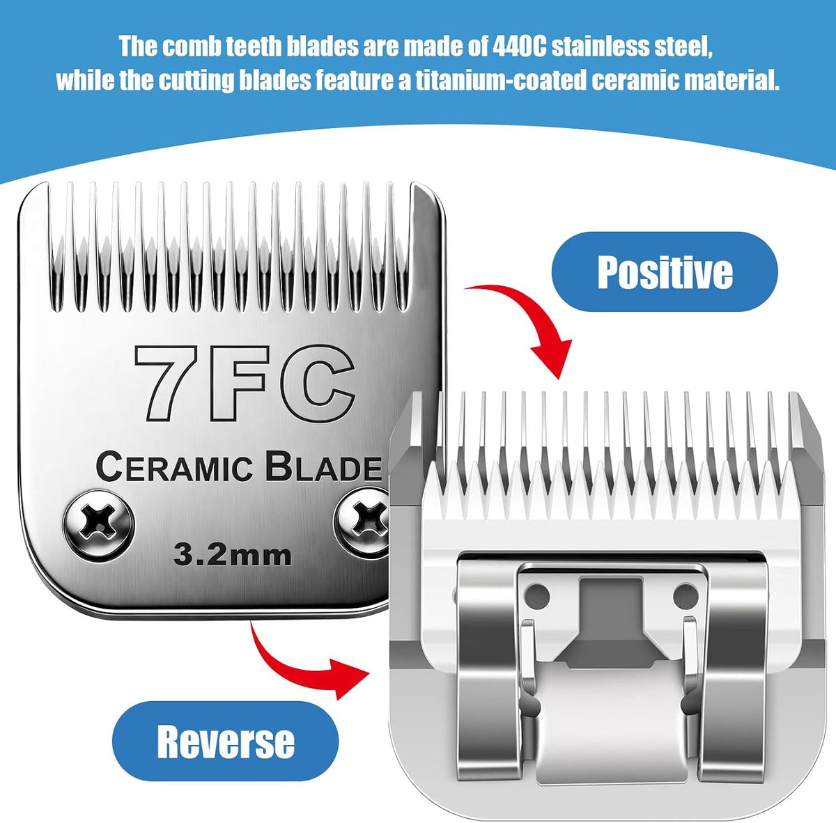 Audoc size 7FC professional pet clipper blade side profile perspective.