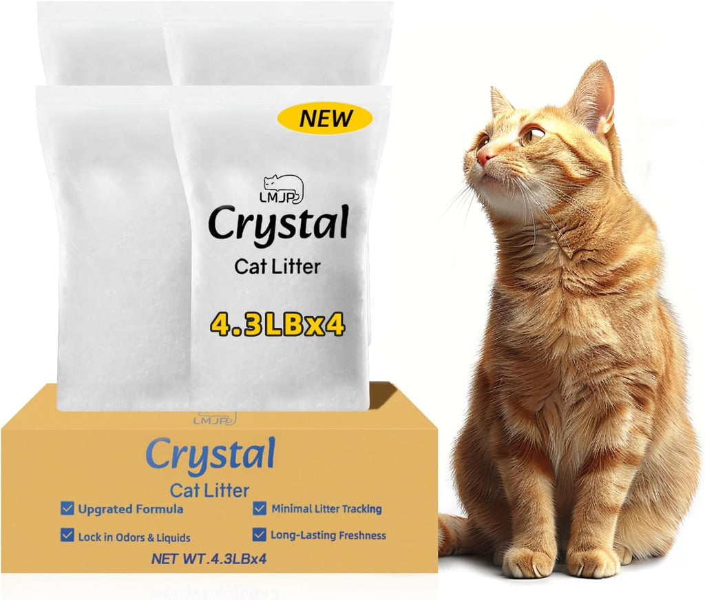 LMJP Crystal Cat Litter with Powerful Odor Control, Non-Clumping, Lasts Up to 4 Months, 17.2lb, Rapid Water Absorption, Unscented & Low Tracking Lightweight Blue & White Silica, 4 Pack of 4.3lb - Image 13